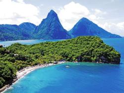 Caribbean - St Lucia scuba diving holiday. Pitons and Anse Chastenet View.